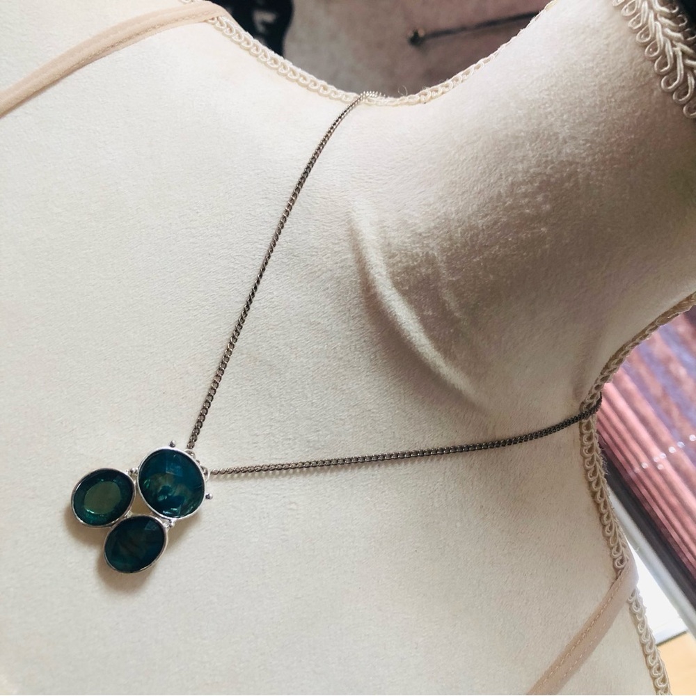 Faceted sea blue glass pendant on chain necklace